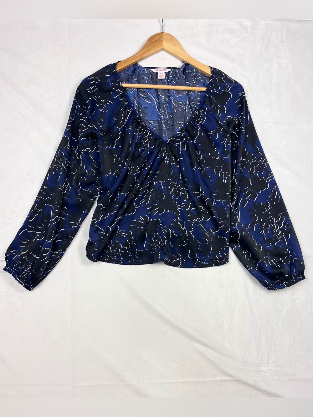 Joe Fresh Floral Peasant Blouse Navy Blue Long Sleeve Boho Top Size XS